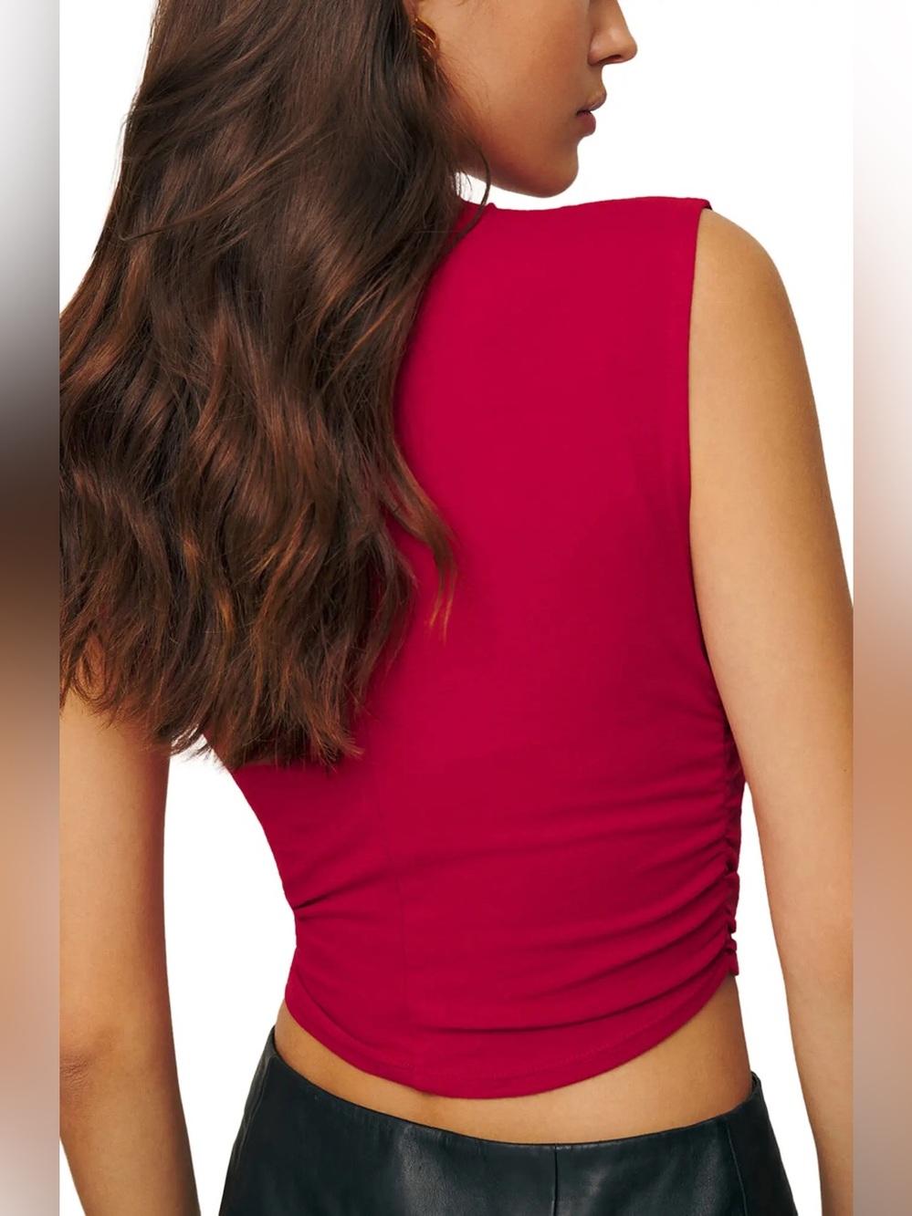 Reformation Lindy Knit Ruched Crop Top in Lipstick Red - Size Small - Picture 5 of 16